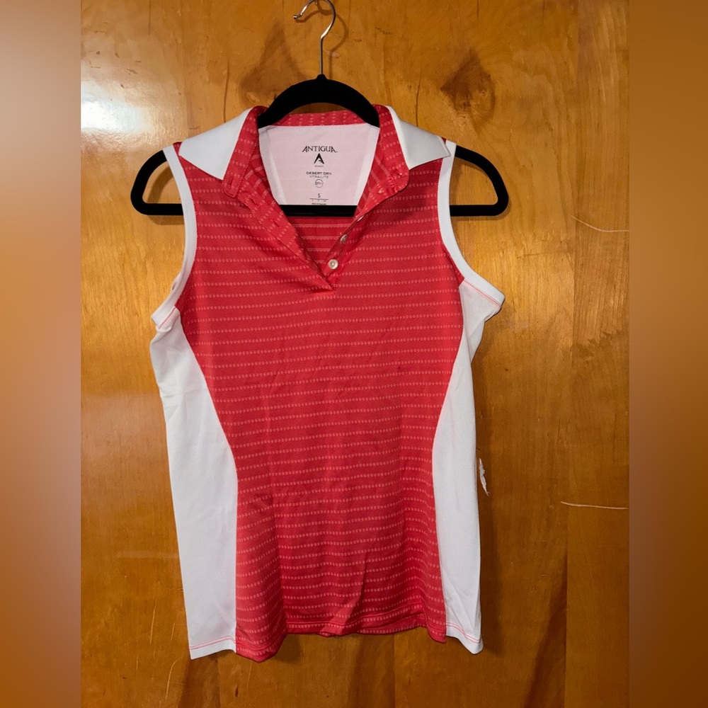 Antigua Women's Sleeveless Golf Polo-  Red and White
